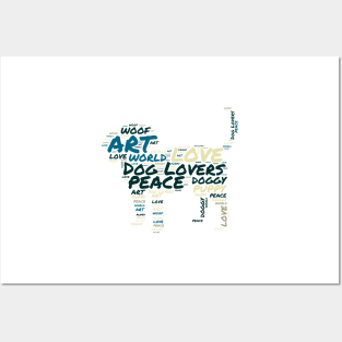 Silhouetted Fur baby cloud font of a dog Posters and Art